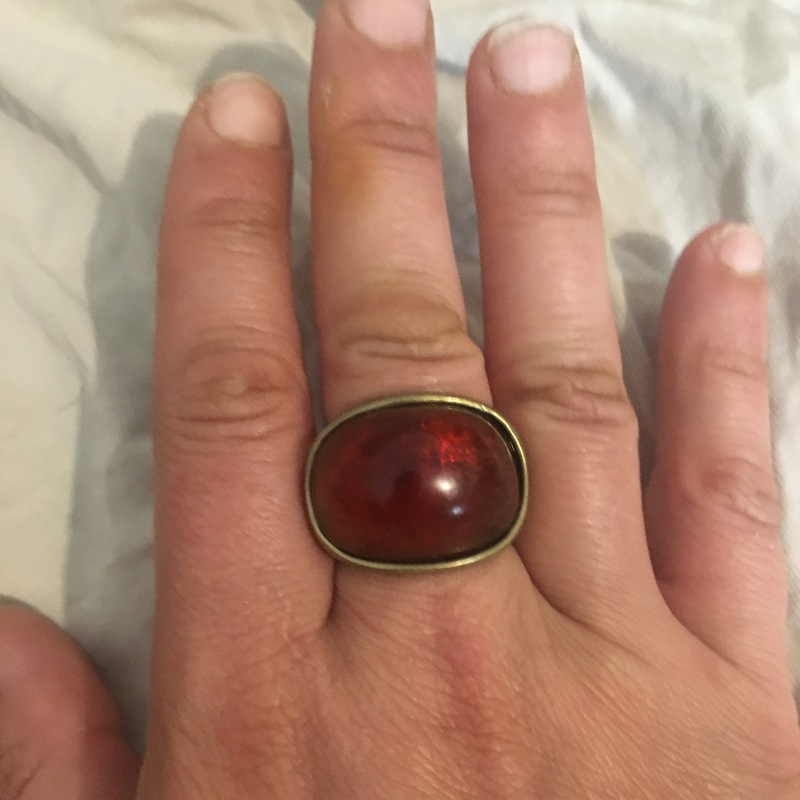 Natural Red Amber gold ring