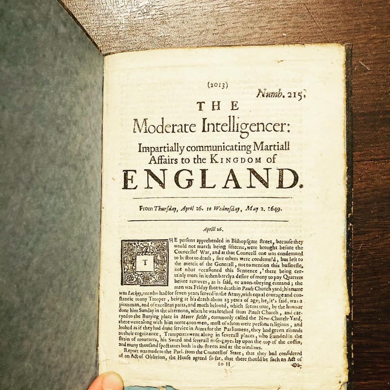 1649 "Moderate Intelligencer" magazine with "New World" advertisement