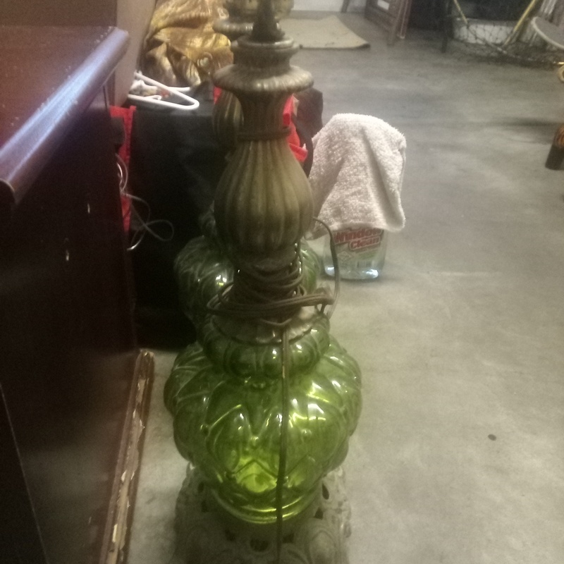 Glass green lamp brass